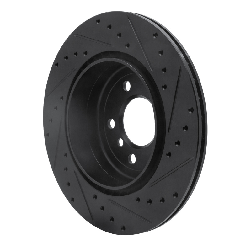 BMW 535I Brake Rotor (1) - Rear Left - R1 Concepts - Drilled & Slotted - Black - `11-`16